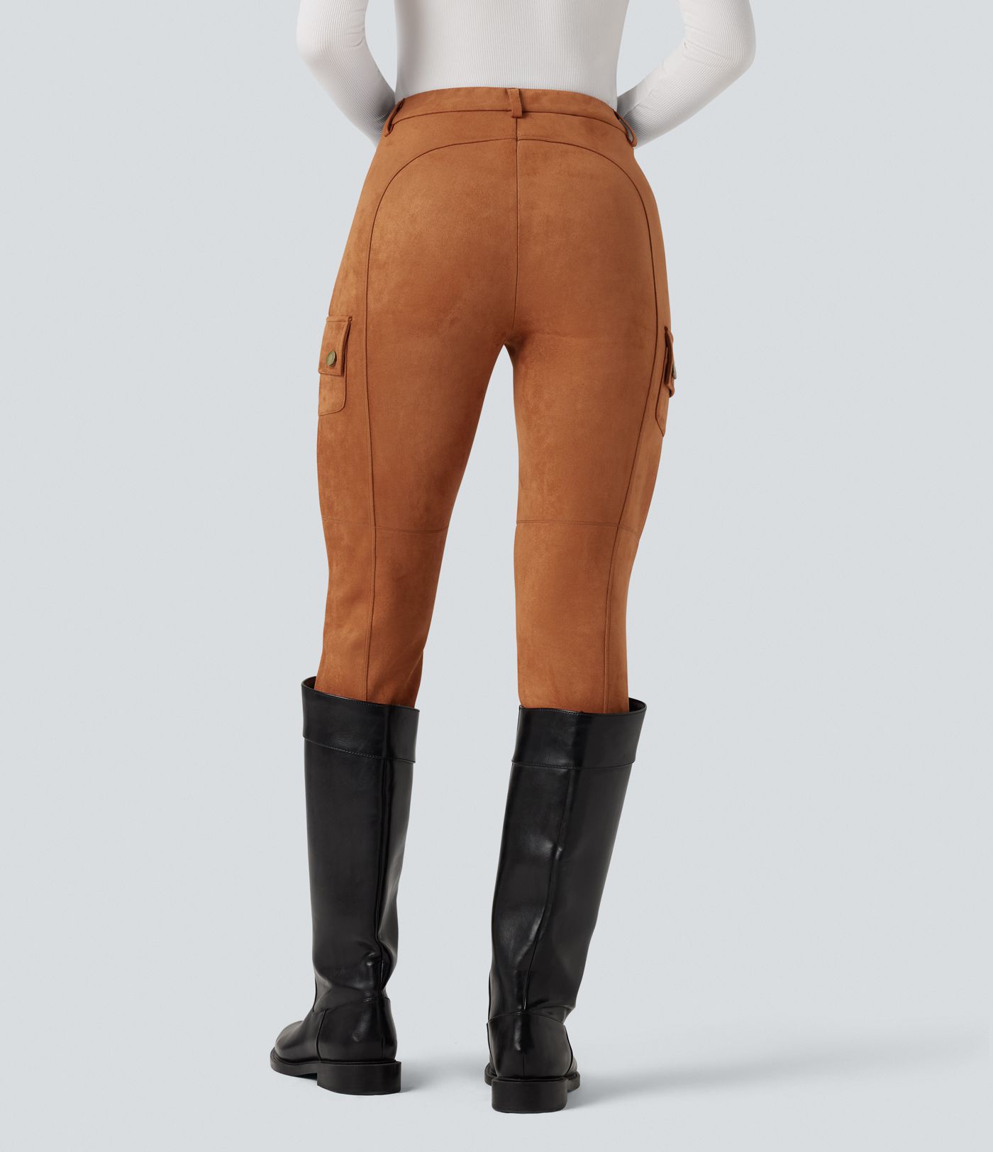 High Waisted Suede Equestrian Cargo Pants with Pockets
