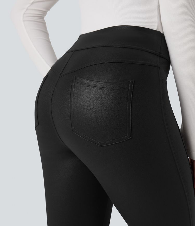 Halara Ultrasculpt™ Faux Leather Shine High Waisted Casual Leggings with Pockets
