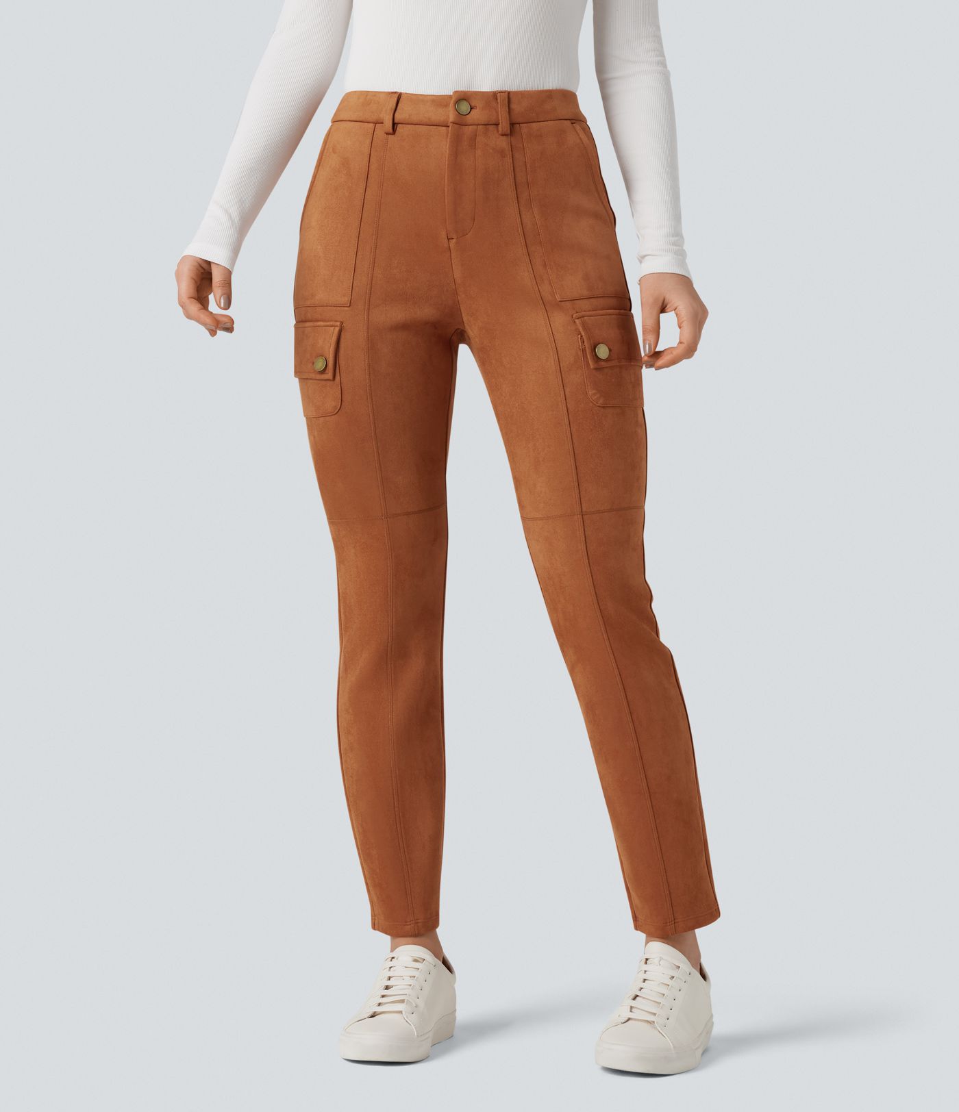 High Waisted Suede Equestrian Cargo Pants with Pockets
