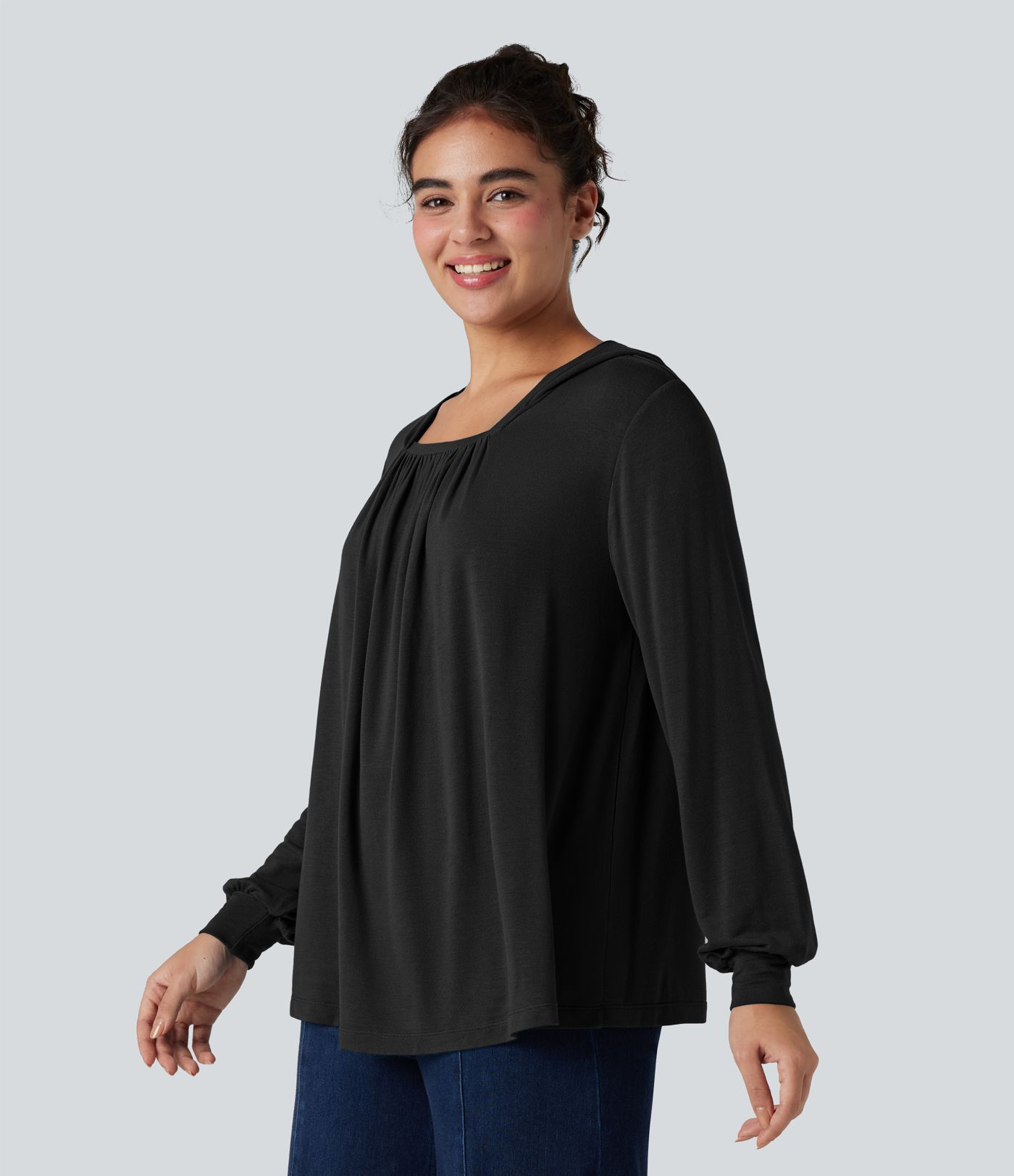 Hooded Square Neck Long Sleeve Casual Sweatshirt