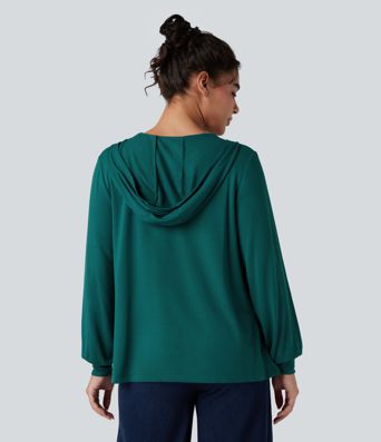 Hooded Square Neck Long Sleeve Casual Sweatshirt