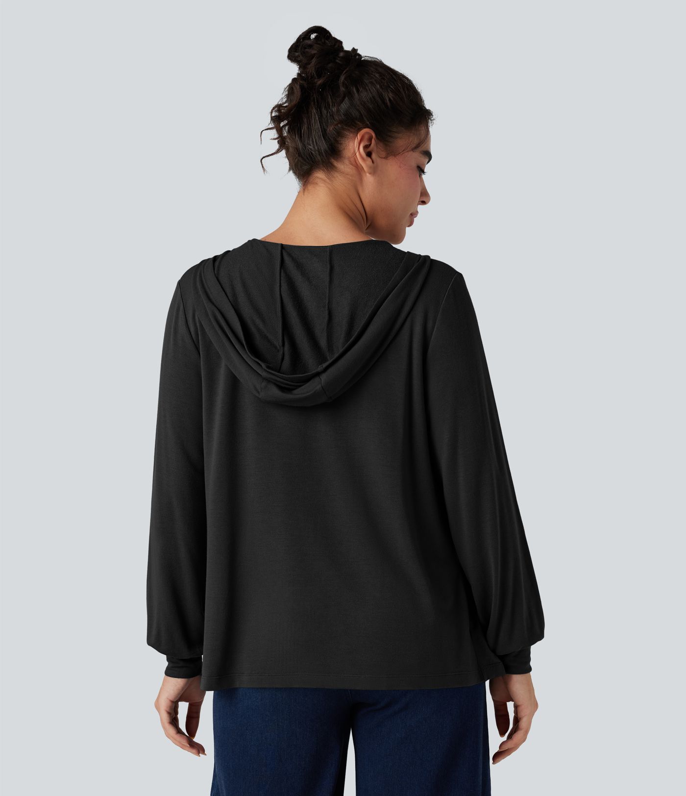 Hooded Square Neck Long Sleeve Casual Sweatshirt