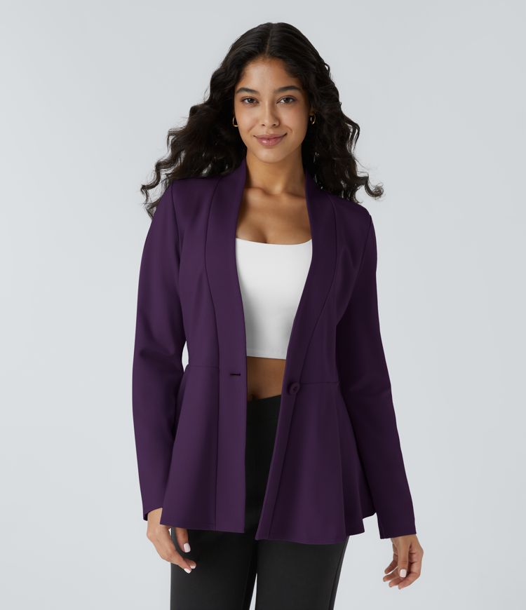 V Neck Single Front Work Peplum Jacket