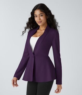 V Neck Single Front Work Peplum Jacket