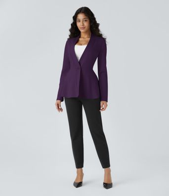 V Neck Single Front Work Peplum Jacket