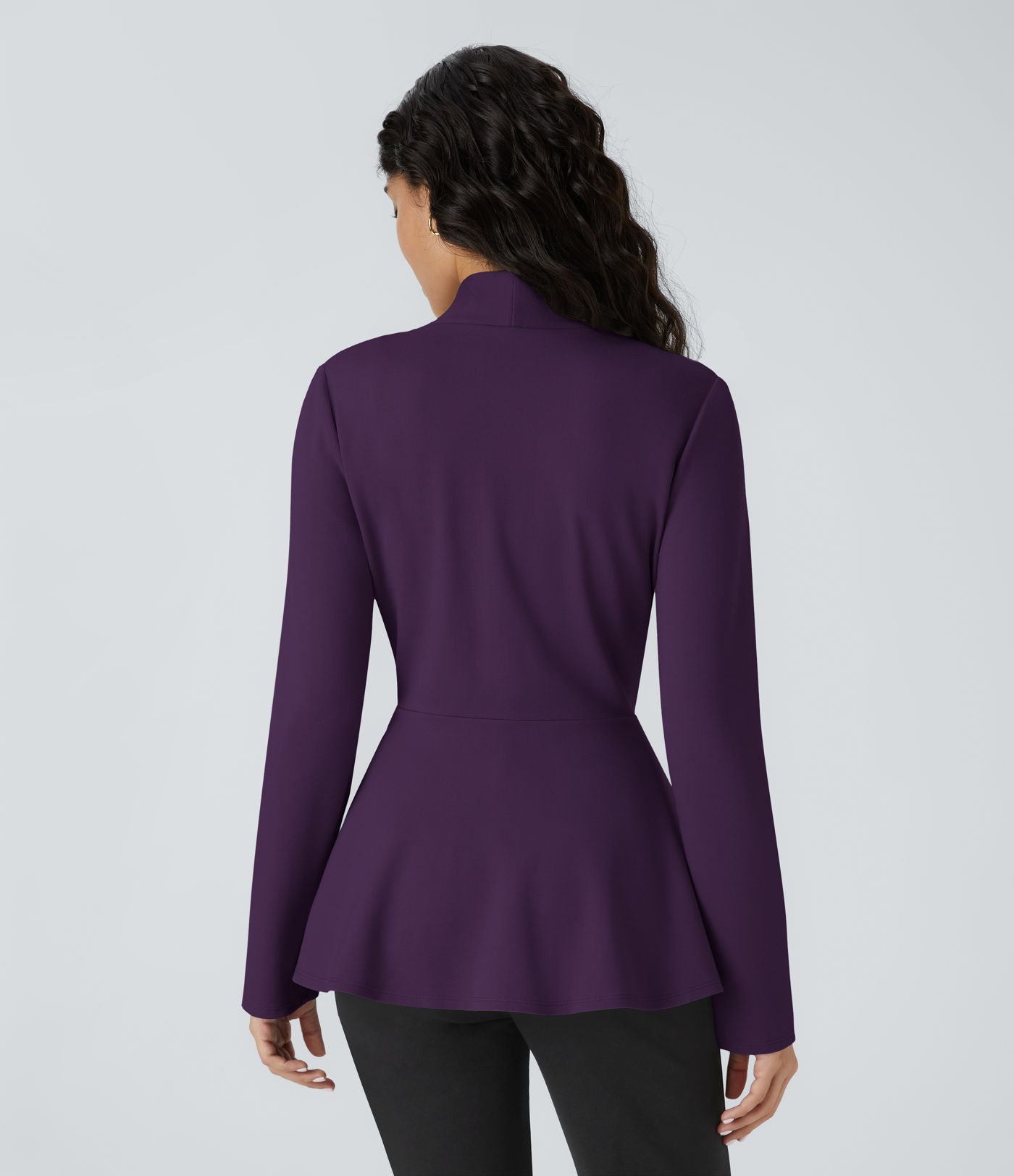 V Neck Single Front Work Peplum Jacket