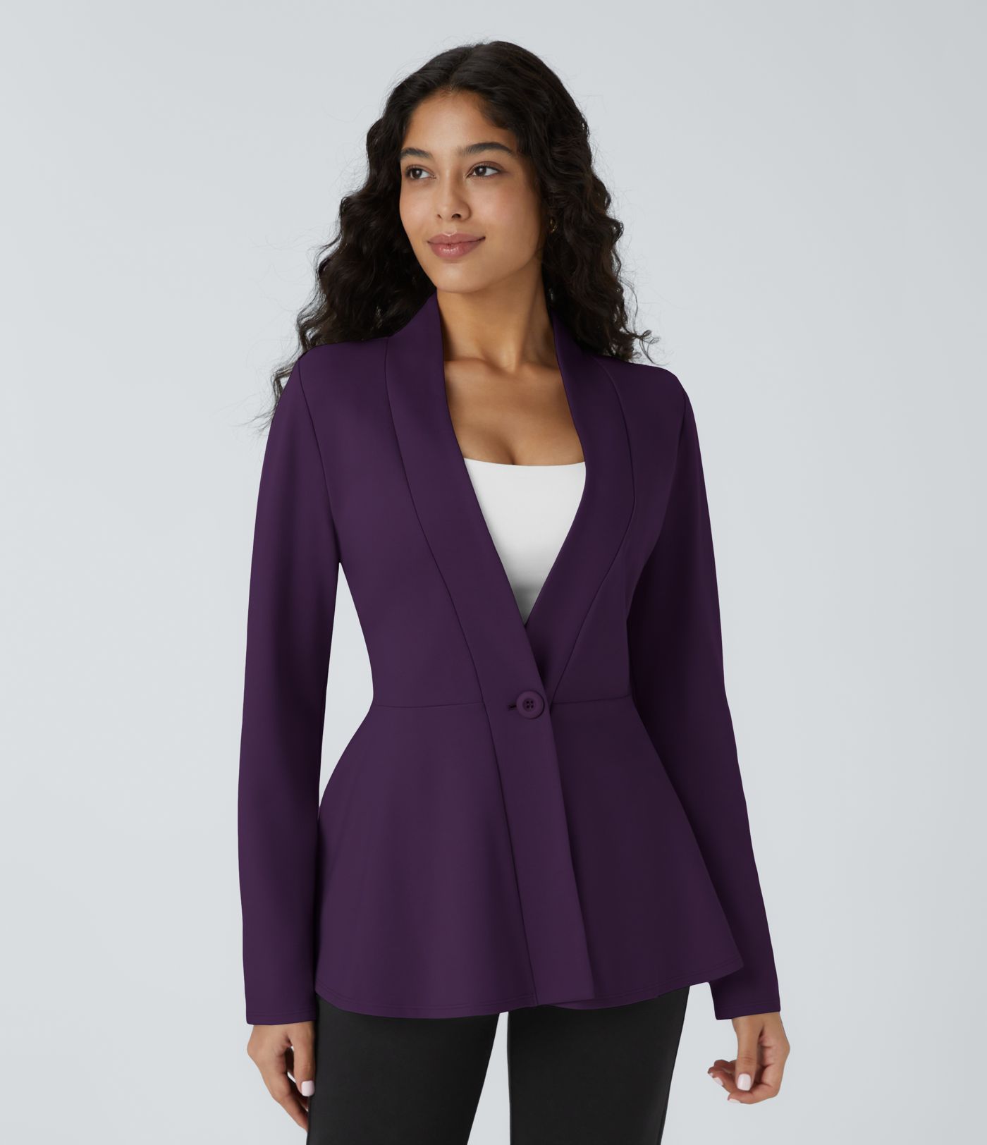 V Neck Single Front Work Peplum Jacket