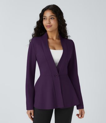 V Neck Single Front Work Peplum Jacket