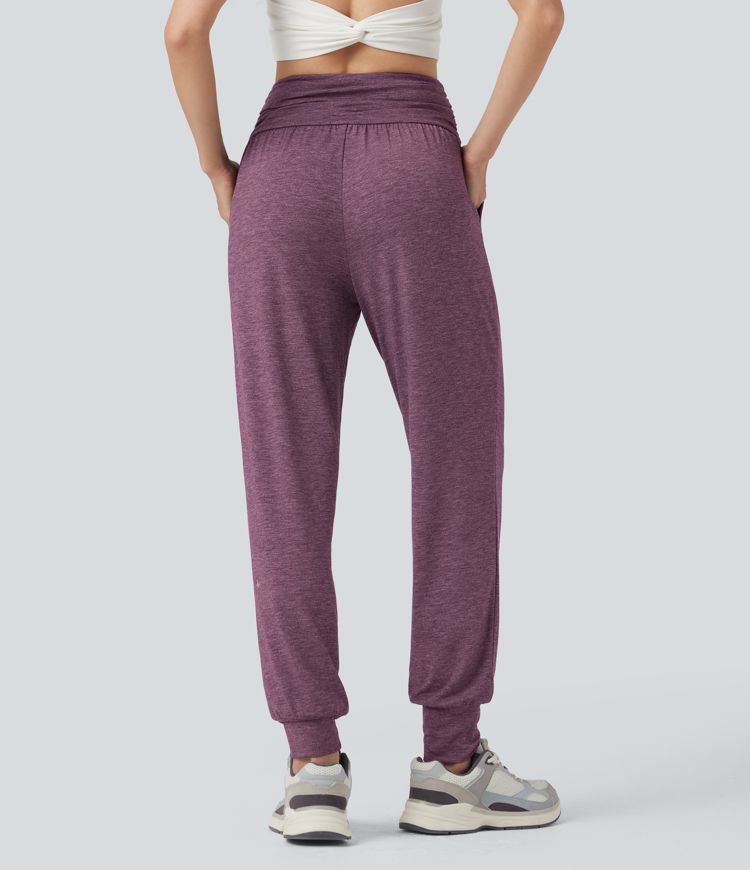 High Waisted Ruched Heathered Yoga Joggers with Pockets