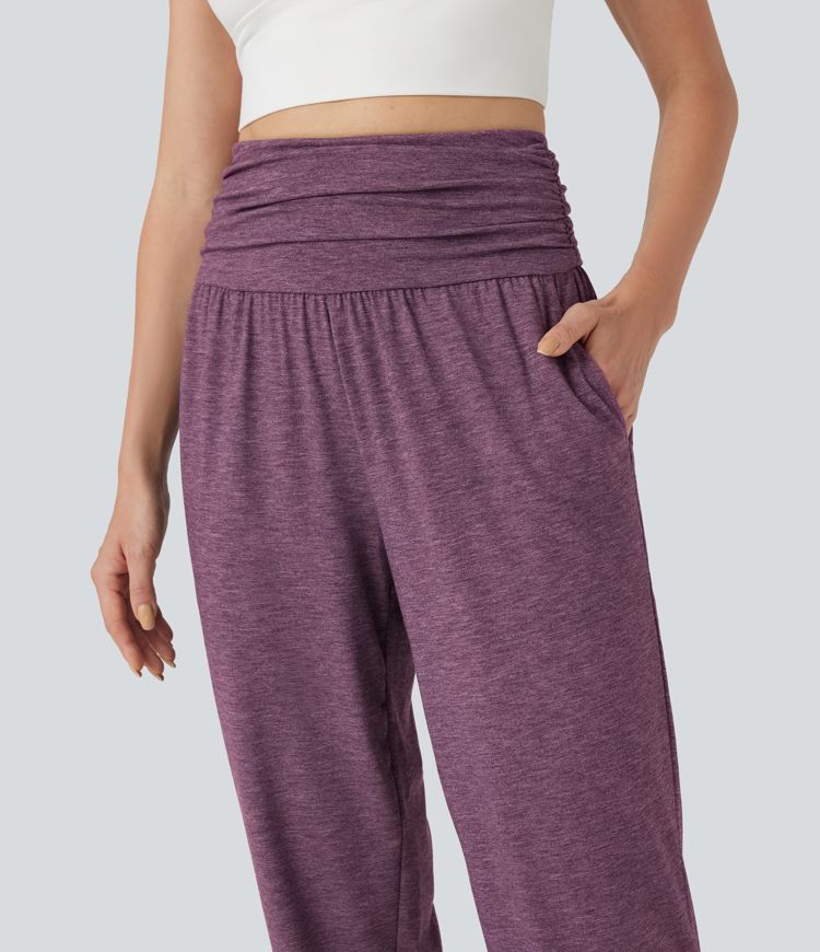 High Waisted Ruched Heathered Yoga Joggers with Pockets