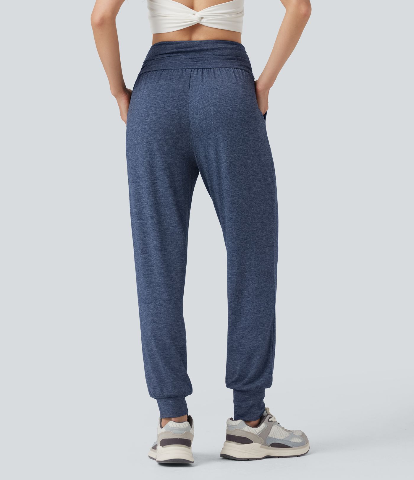 High Waisted Ruched Heathered Yoga Joggers with Pockets