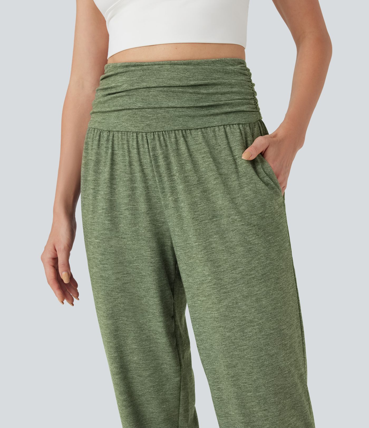 Hohe Taille Geraffte Melierte Yoga-Jogginghose mit Taschen