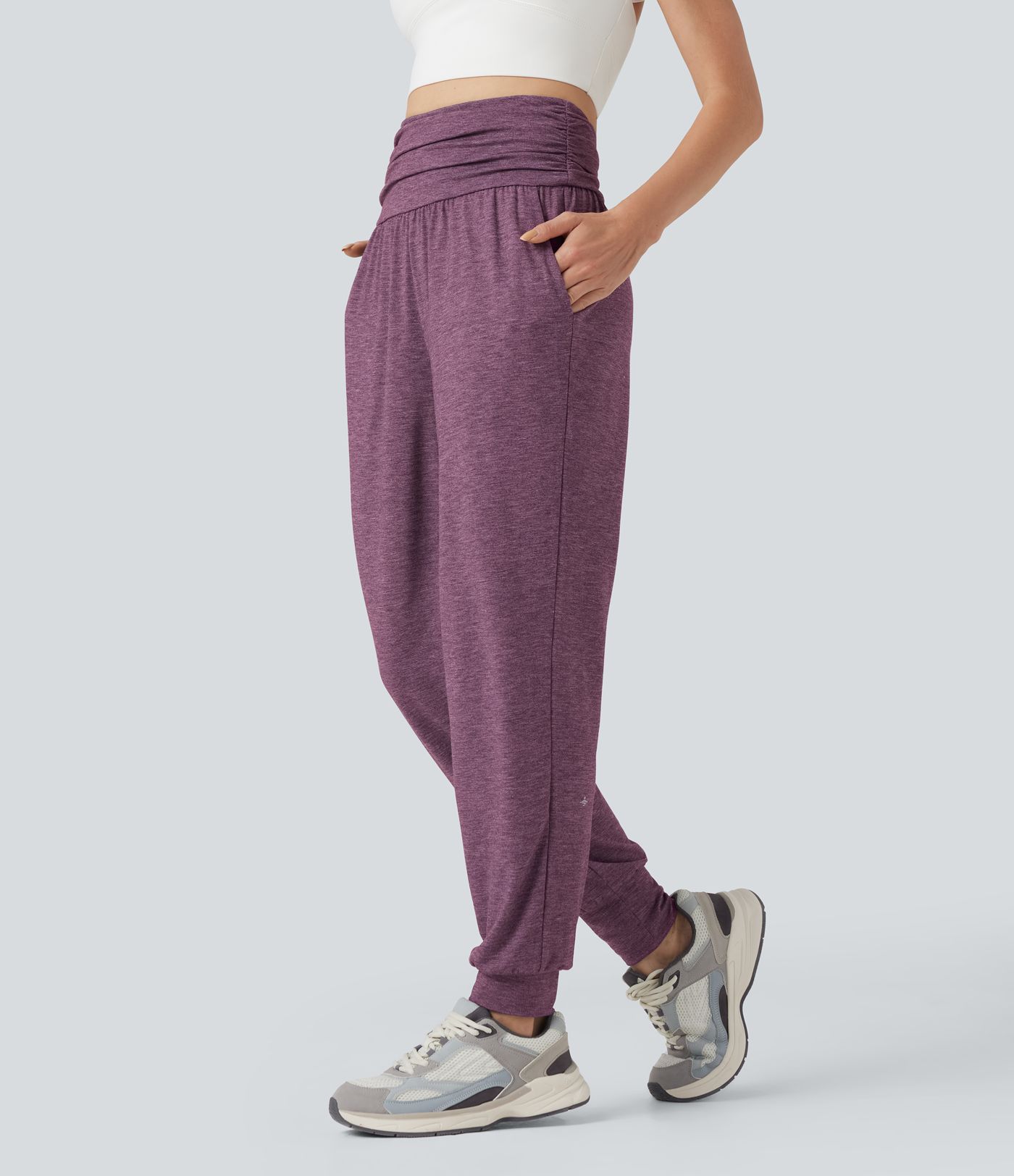 High Waisted Ruched Heathered Yoga Joggers with Pockets