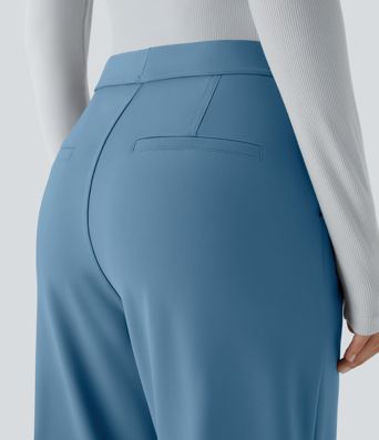 Pantalones de trabajo acampanados de cintura alta con bolsillos