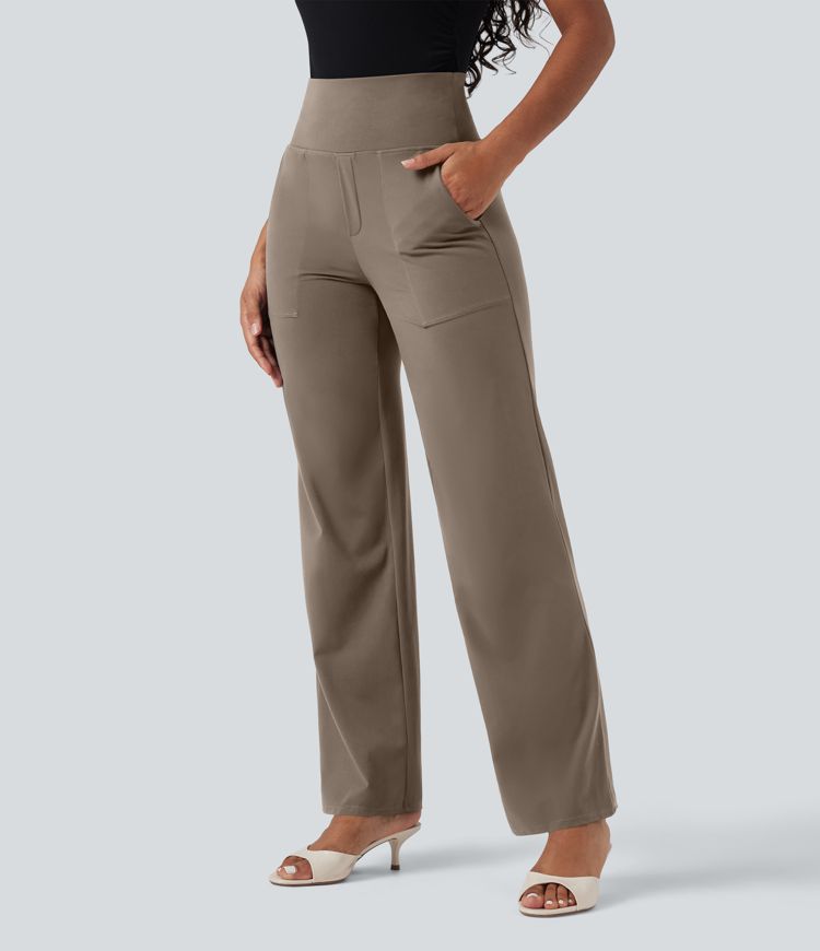 Halara UltraSculpt™ SoCinched Pantalones de trabajo de tiro alto con control abdominal, pierna recta y bolsillos.