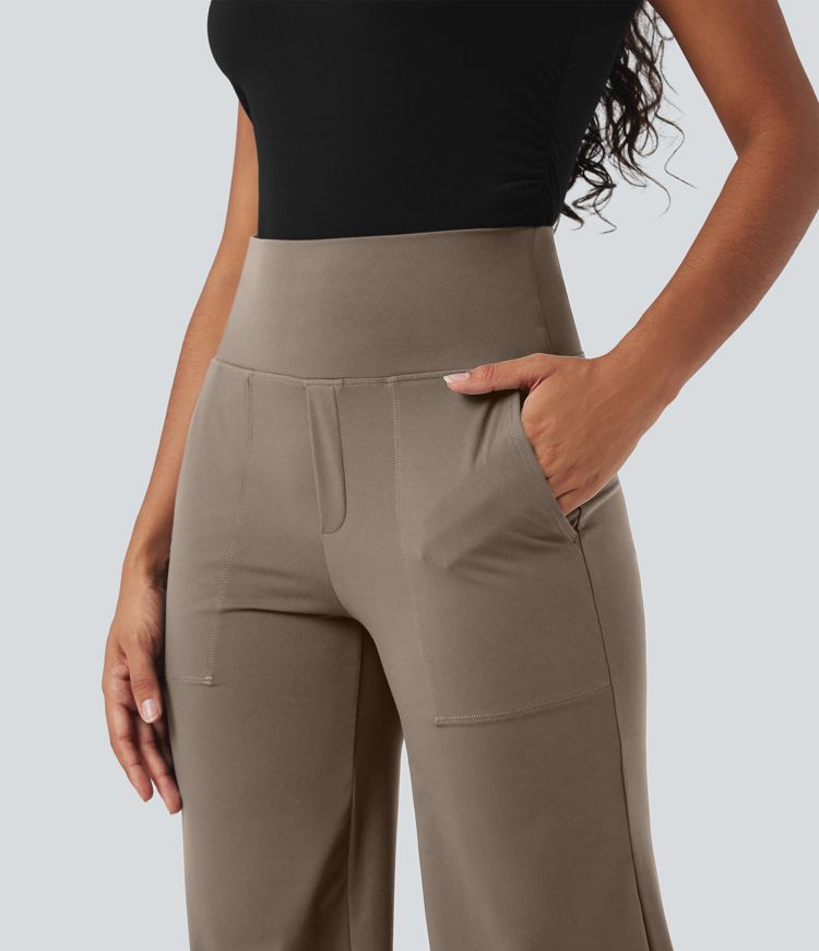 Halara UltraSculpt™ SoCinched Pantalones de trabajo de tiro alto con control abdominal, pierna recta y bolsillos.