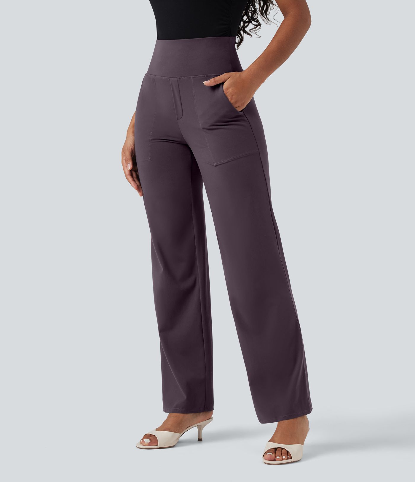 Straight office pants from Halara UltraSculpt™ with high-rise shaping, abdomen control, and pockets