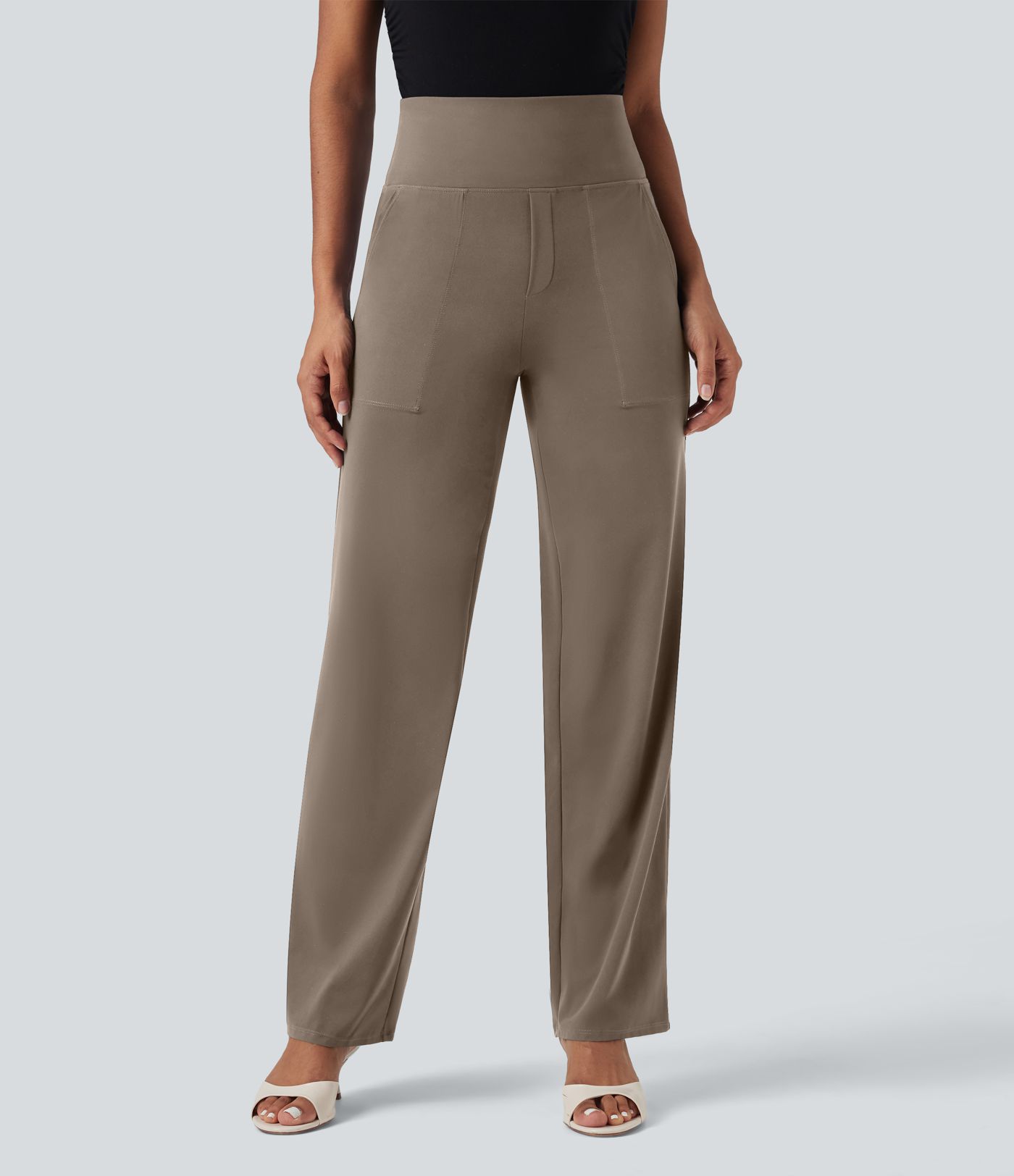 Halara UltraSculpt™ SoCinched Pantalones de trabajo de tiro alto con control abdominal, pierna recta y bolsillos.