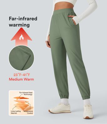 Durable Water Repellent High Waisted Fleece Running Joggers with Pockets