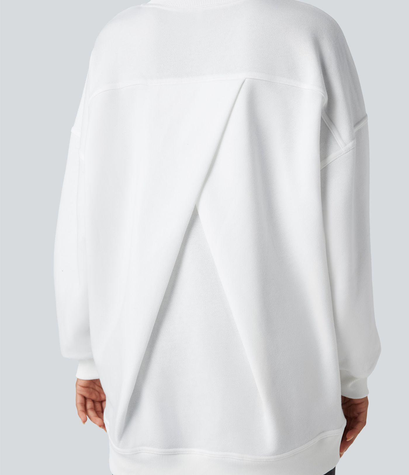 Round Neck Long Sleeve Pocket Oversize Fleece Casual Sweatshirt
