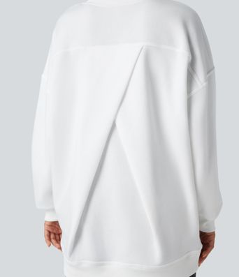 Round Neck Long Sleeve Pocket Oversize Fleece Casual Sweatshirt