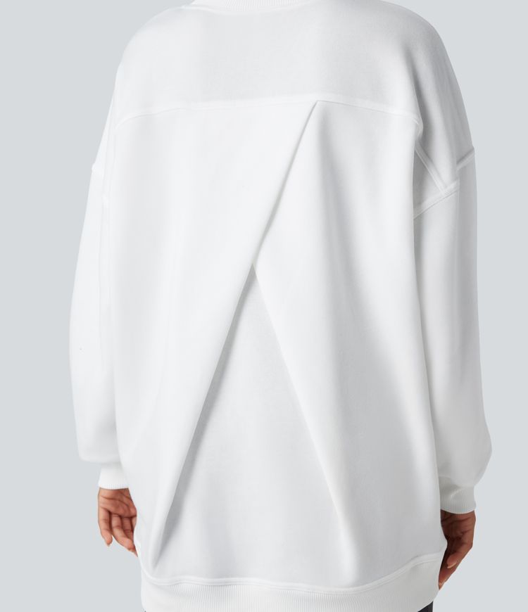 Round Neck Long Sleeve Pocket Oversize Fleece Casual Sweatshirt