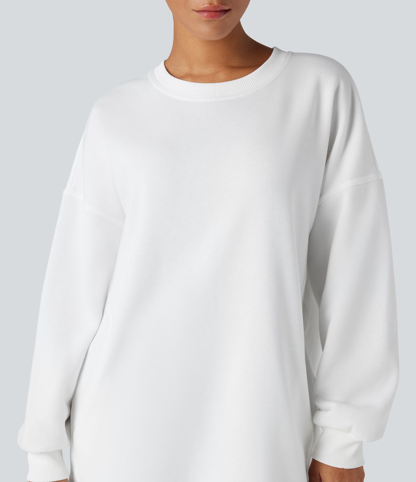 Round Neck Long Sleeve Pocket Oversize Fleece Casual Sweatshirt