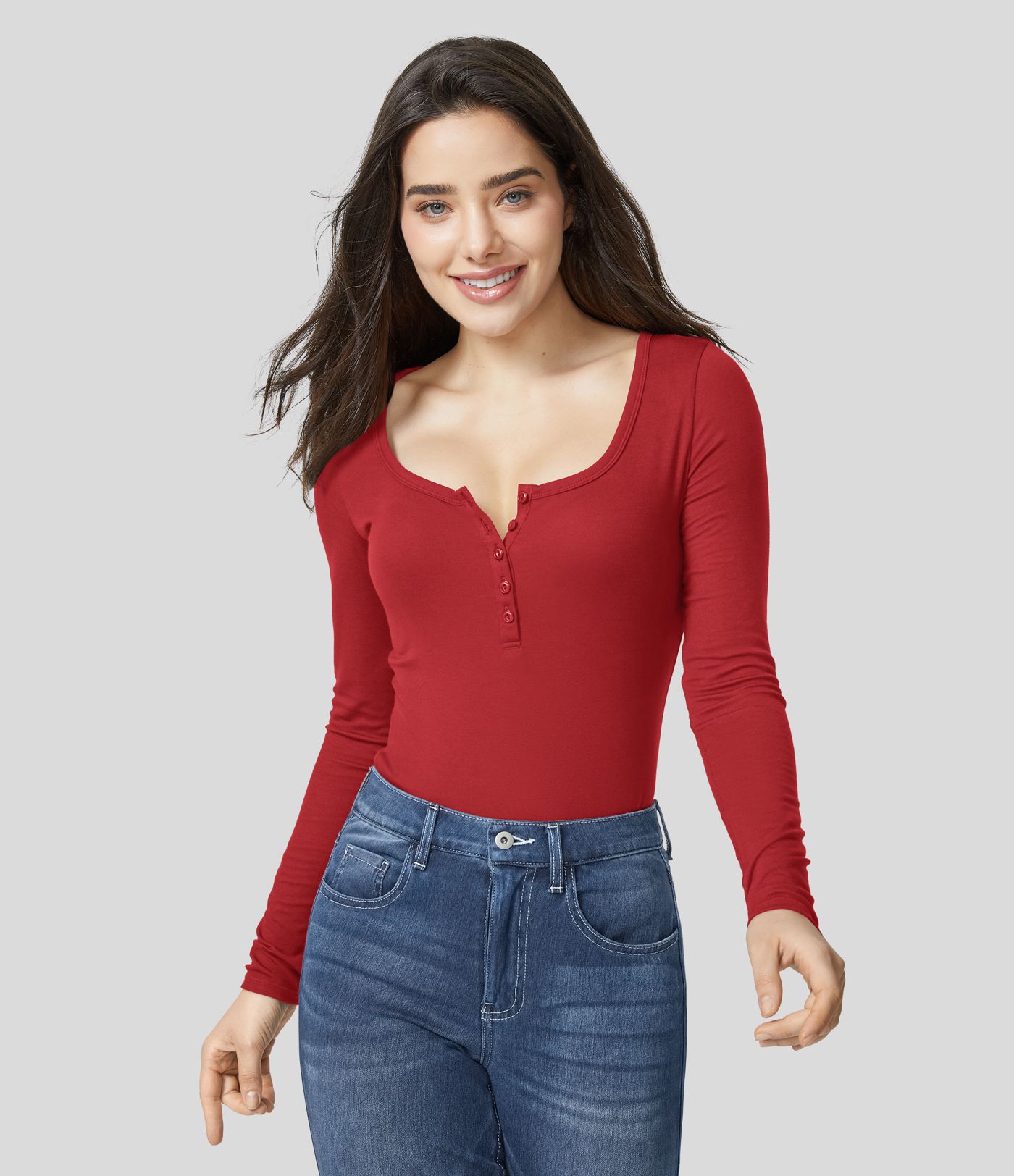 Haut décontracté slim côtelé à manches longues et col Henley