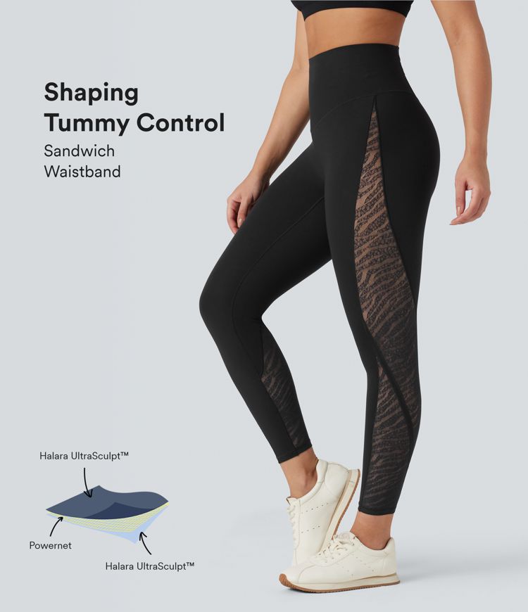Halara UltraSculpt™ SoCinched High Waisted Tummy Control Contrast Lace Yoga Leggings with Pocket