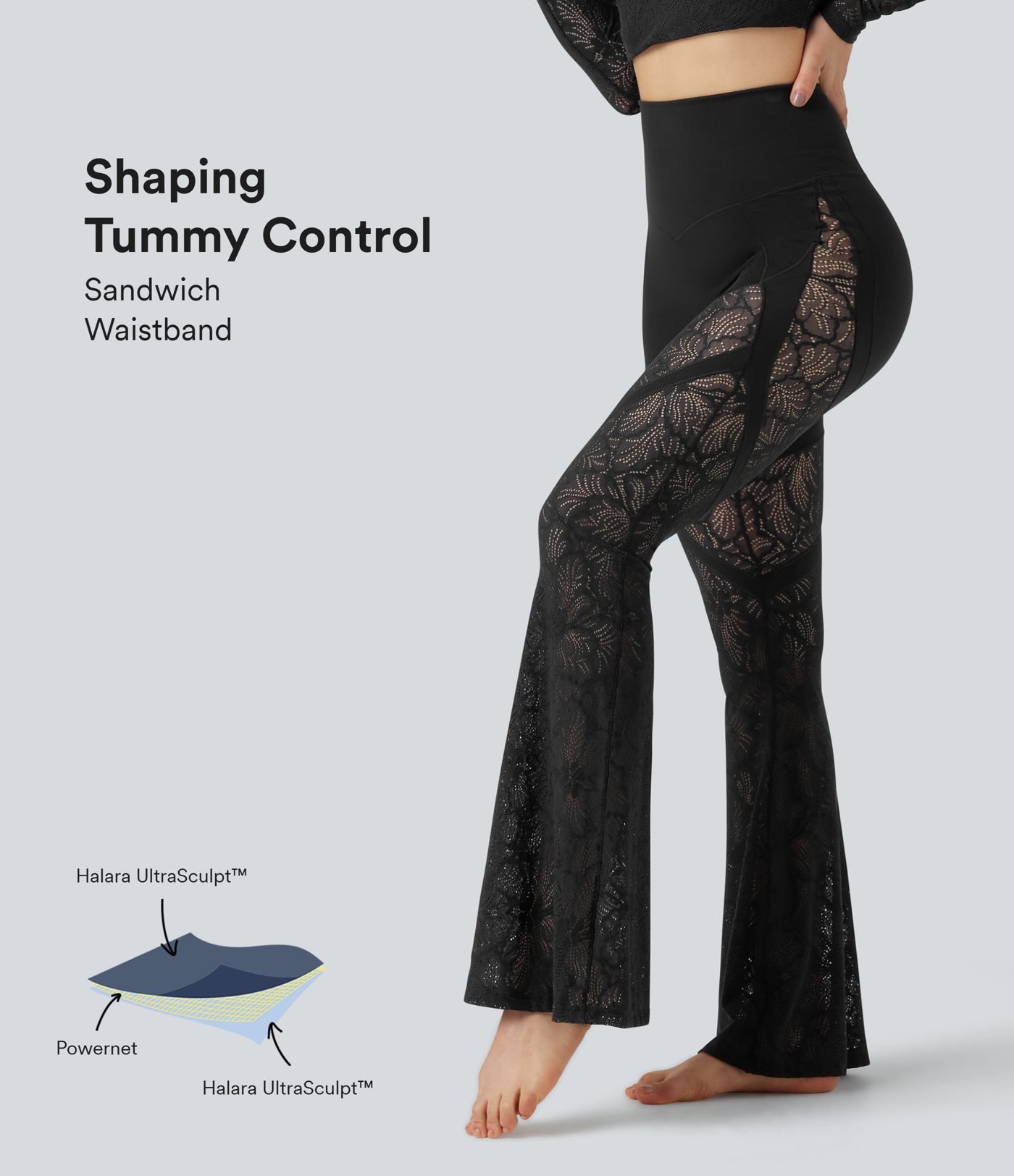 Halara UltraSculpt™ High Waisted Tummy Control Contrast Lace Yoga Flare Leggings with Pocket