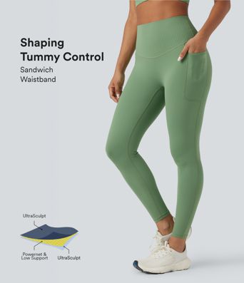 Halara UltraSculpt™ Leggings de yoga 7/8 taille haute à effet ventre plat, avec poches