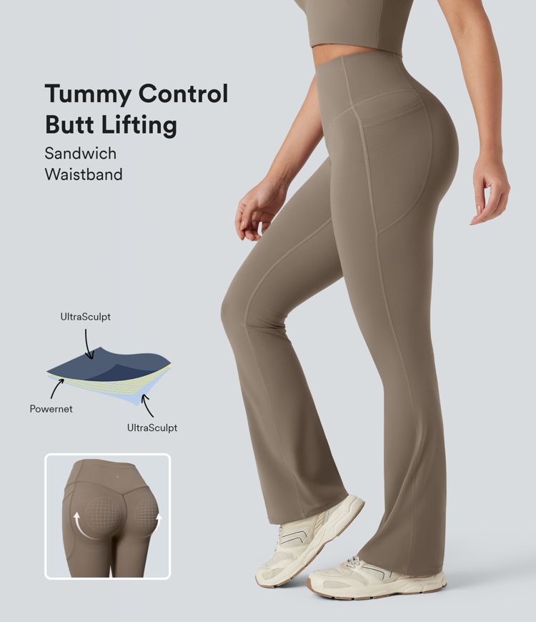 Halara UltraSculpt™ SoCinched High Waisted Tummy Control Butt Lifting Shaping Yoga Bootcut Leggings with Pockets