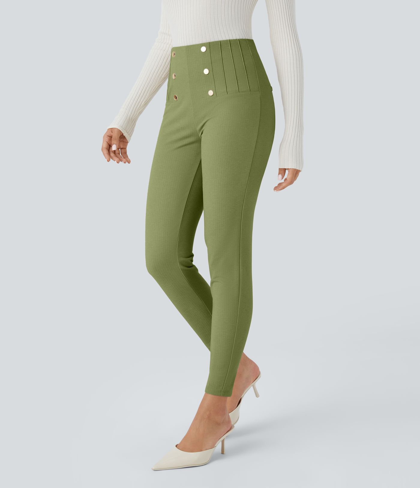 High Waisted Tummy Control Decorative Back Zipper Pockets Herringbone Work Leggings