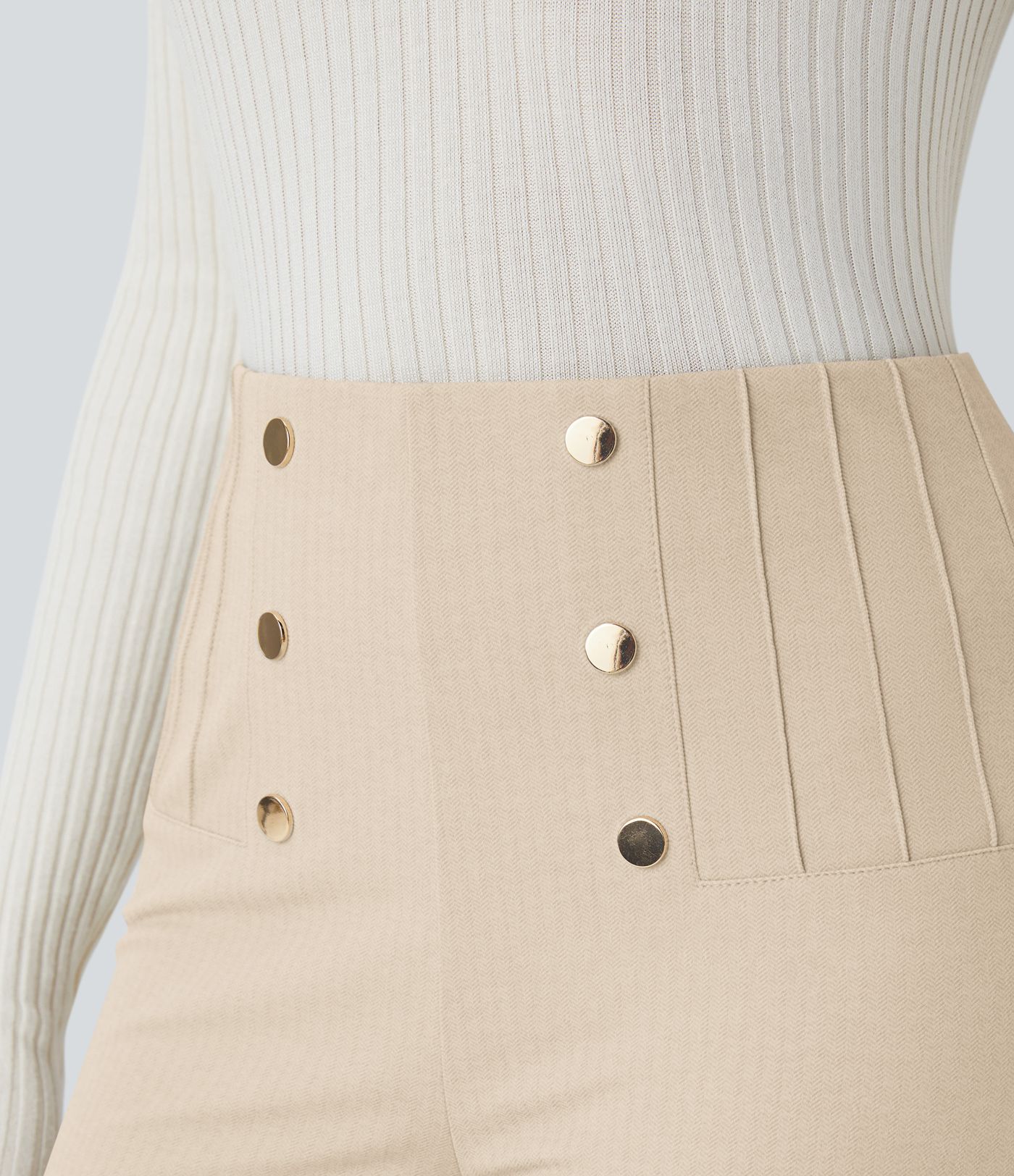 High Waisted Tummy Control Decorative Back Zipper Pockets Herringbone Work Leggings