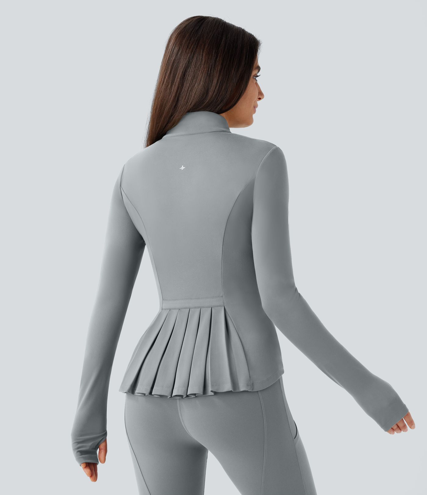 SoftlyZero™ Stand Collar Thumb Hole Pockets Pleated Zipper Slim Jacket-UPF50+