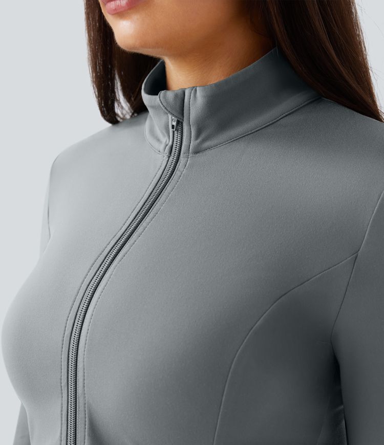 SoftlyZero™ Stand Collar Thumb Hole Pockets Pleated Zipper Slim Jacket-UPF50+