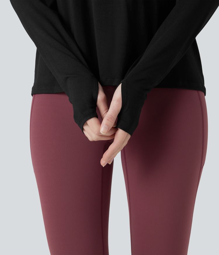 Crisscross Backless Long Sleeve Thumb Holes 2-in-1 Yoga Sports Top