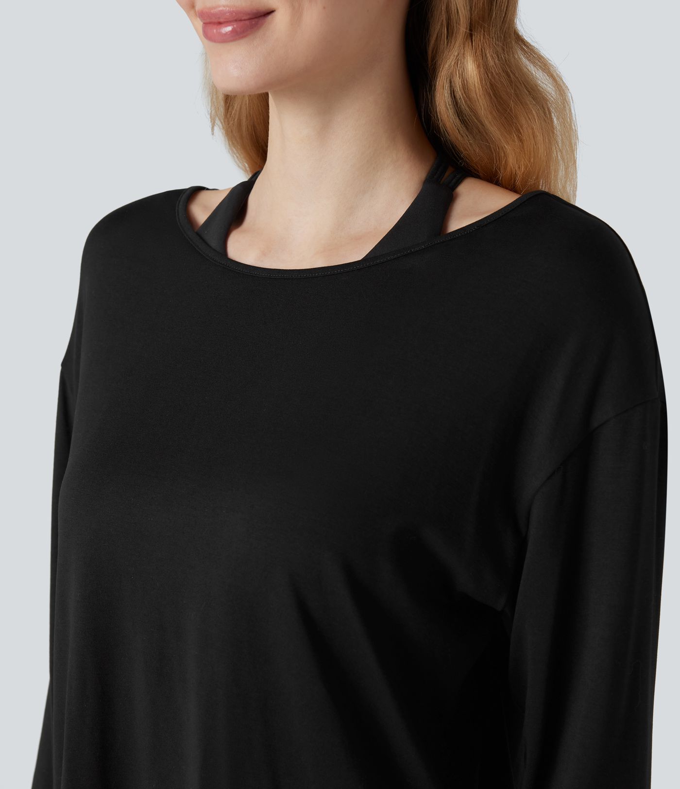 Crisscross Backless Long Sleeve Thumb Holes 2-in-1 Yoga Sports Top