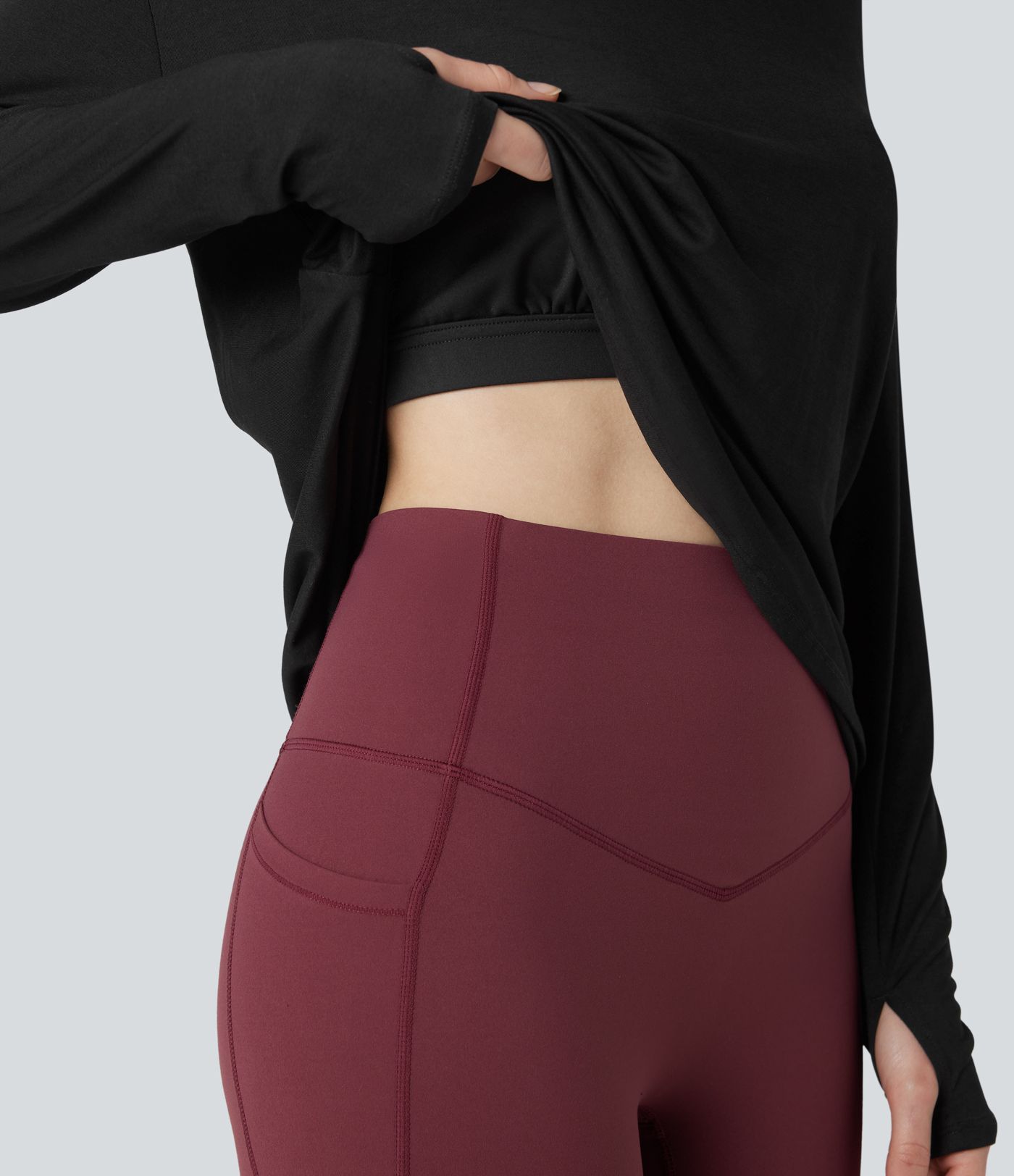 Crisscross Backless Long Sleeve Thumb Holes 2-in-1 Yoga Sports Top