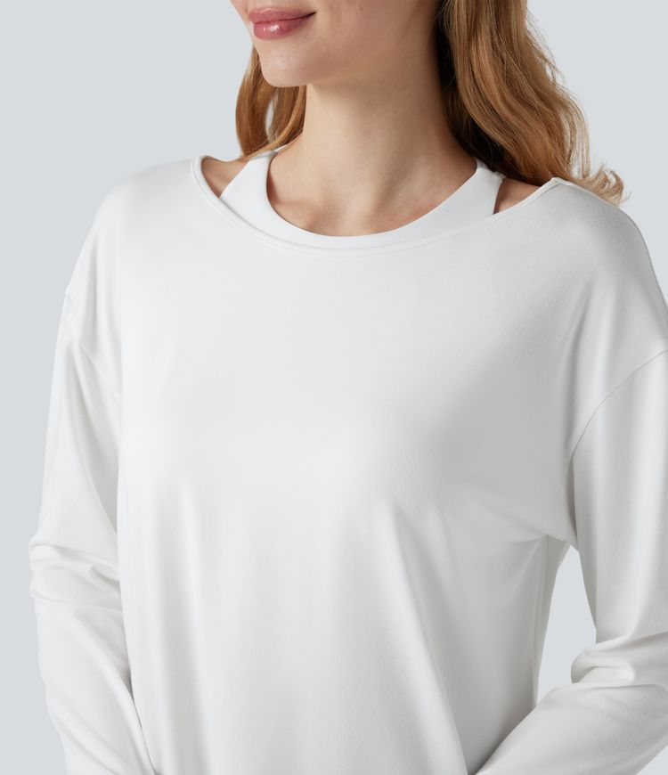 Crisscross Backless Long Sleeve Thumb Holes 2-in-1 Yoga Sports Top