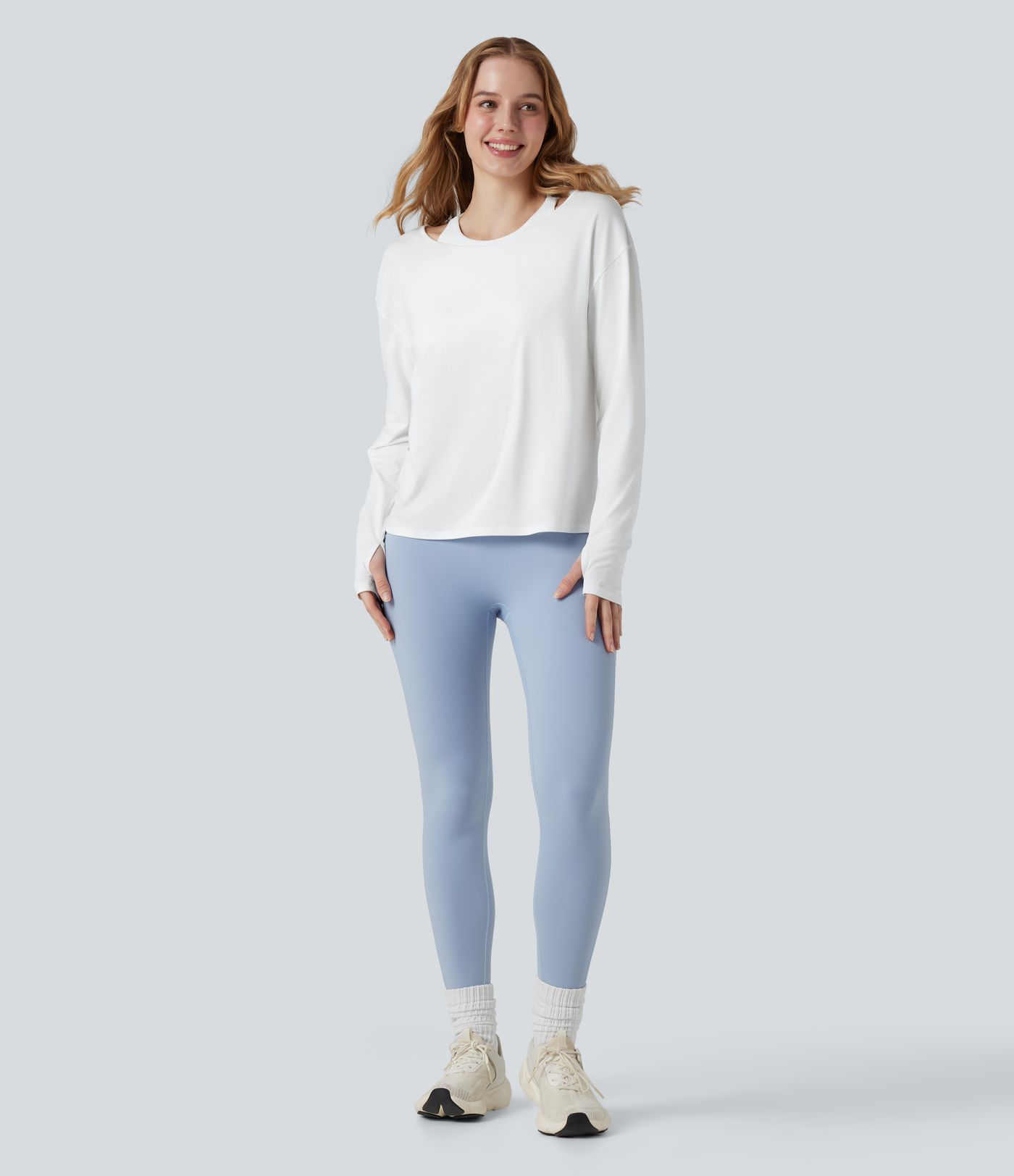 Crisscross Backless Long Sleeve Thumb Holes 2-in-1 Yoga Sports Top