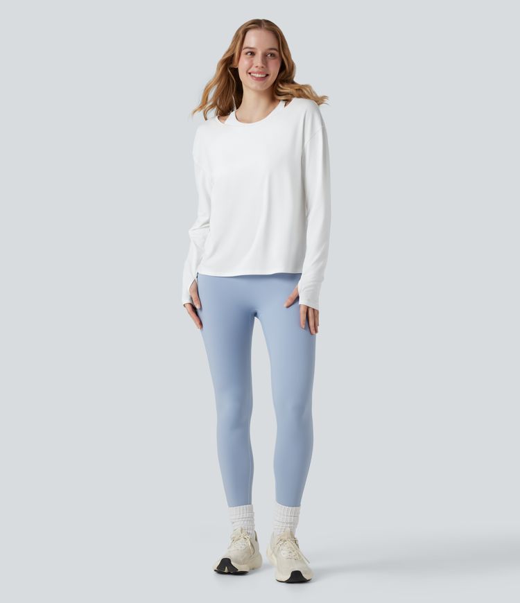 Crisscross Backless Long Sleeve Thumb Holes 2-in-1 Yoga Sports Top