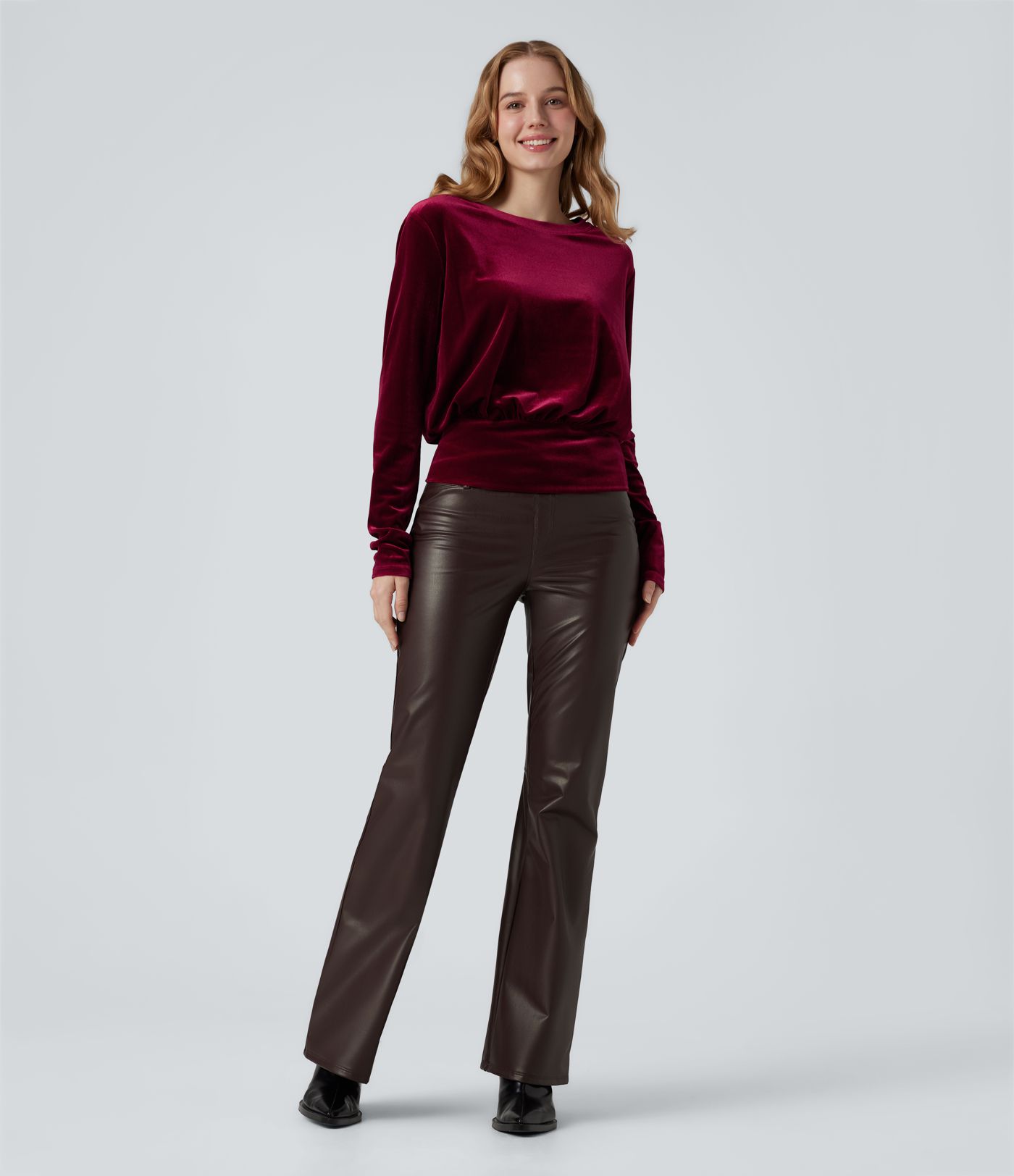 Round Neck Long Sleeve Velvet Casual Top