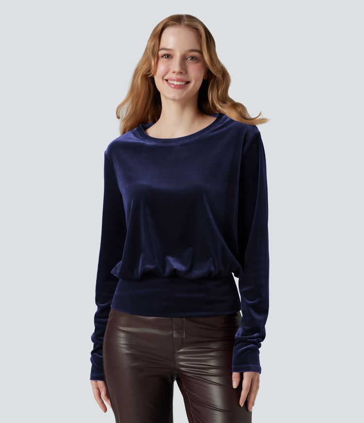 Round Neck Long Sleeve Velvet Casual Top Round Neck Long Sleeve Velvet Casual Top