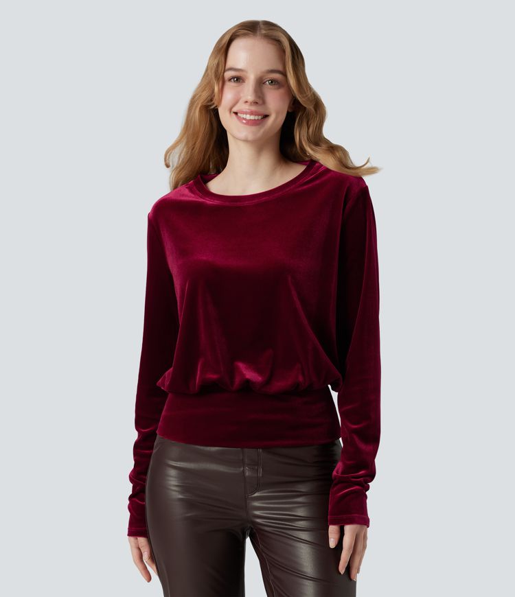 Round Neck Long Sleeve Velvet Casual Top