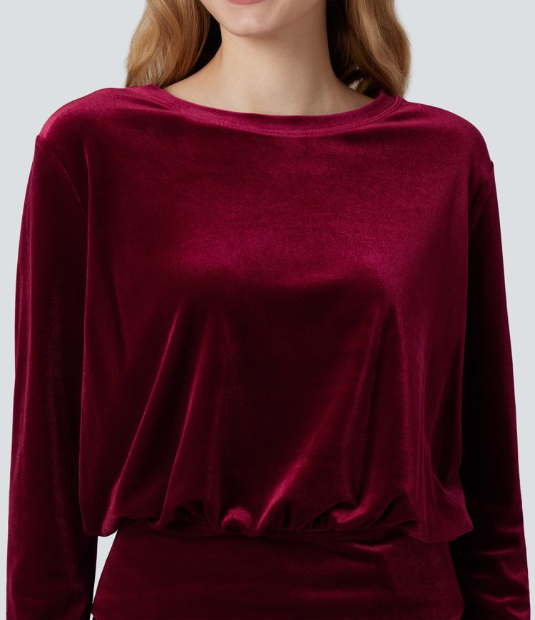 Round Neck Long Sleeve Velvet Casual Top