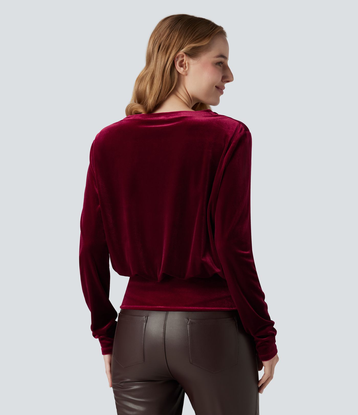 Round Neck Long Sleeve Velvet Casual Top