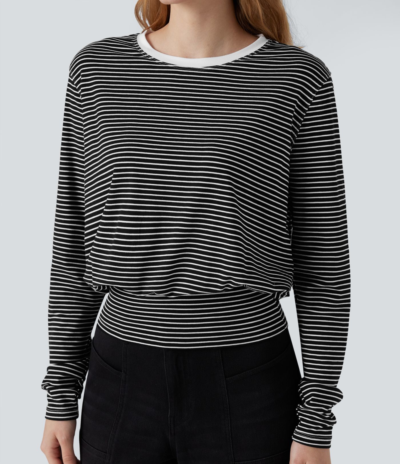 Round Neck Long Sleeve Stripe Casual T-Shirt