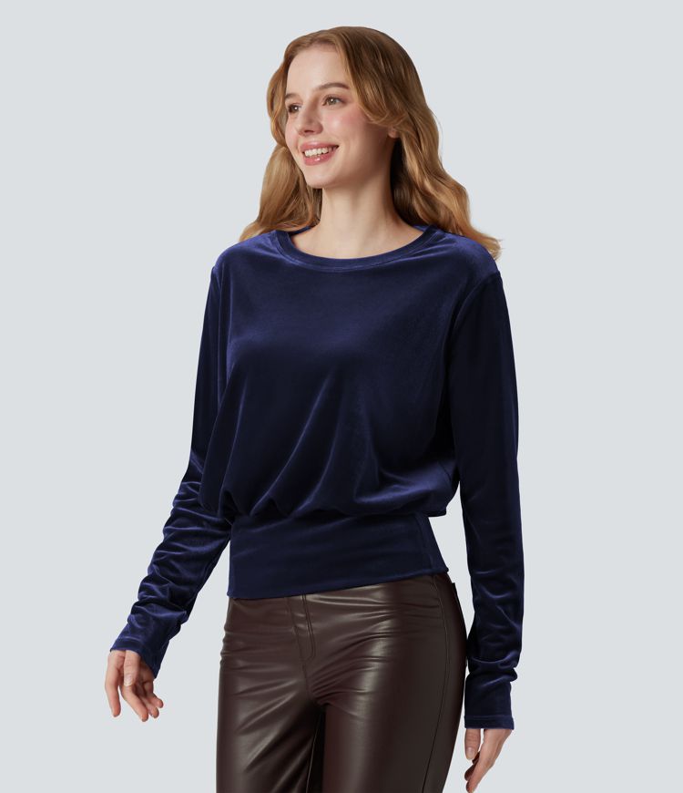Round Neck Long Sleeve Velvet Casual Top Round Neck Long Sleeve Velvet Casual Top