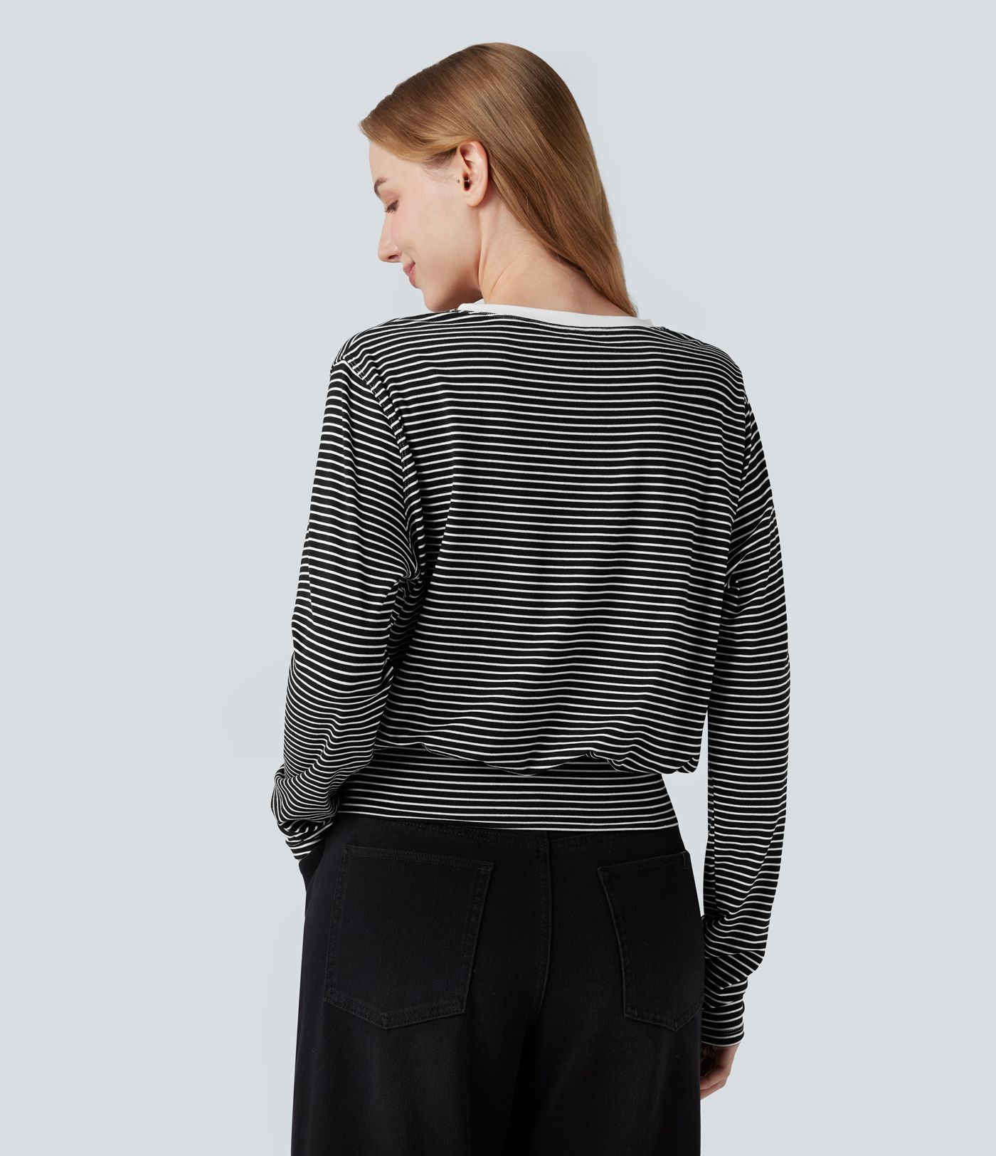 Round Neck Long Sleeve Stripe Casual T-Shirt